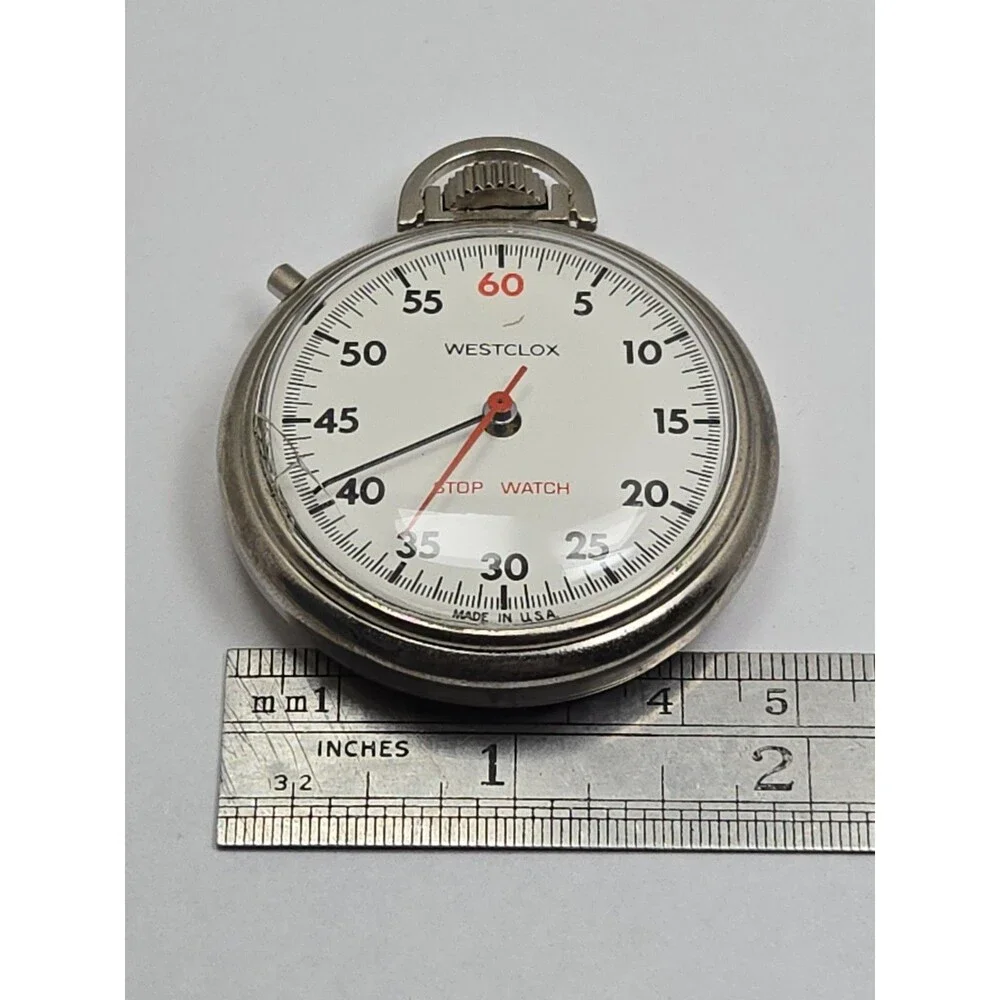 Vintage Westclox Mechanical Stopwatch USA Made Wind Up Pocket Timer Silver Retro